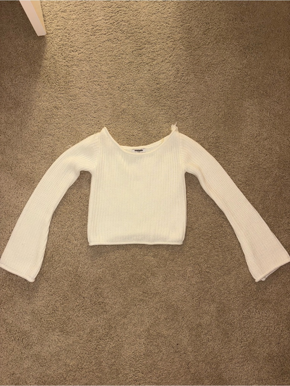 RSQ Cream Cropped Scoop Neck Sweater